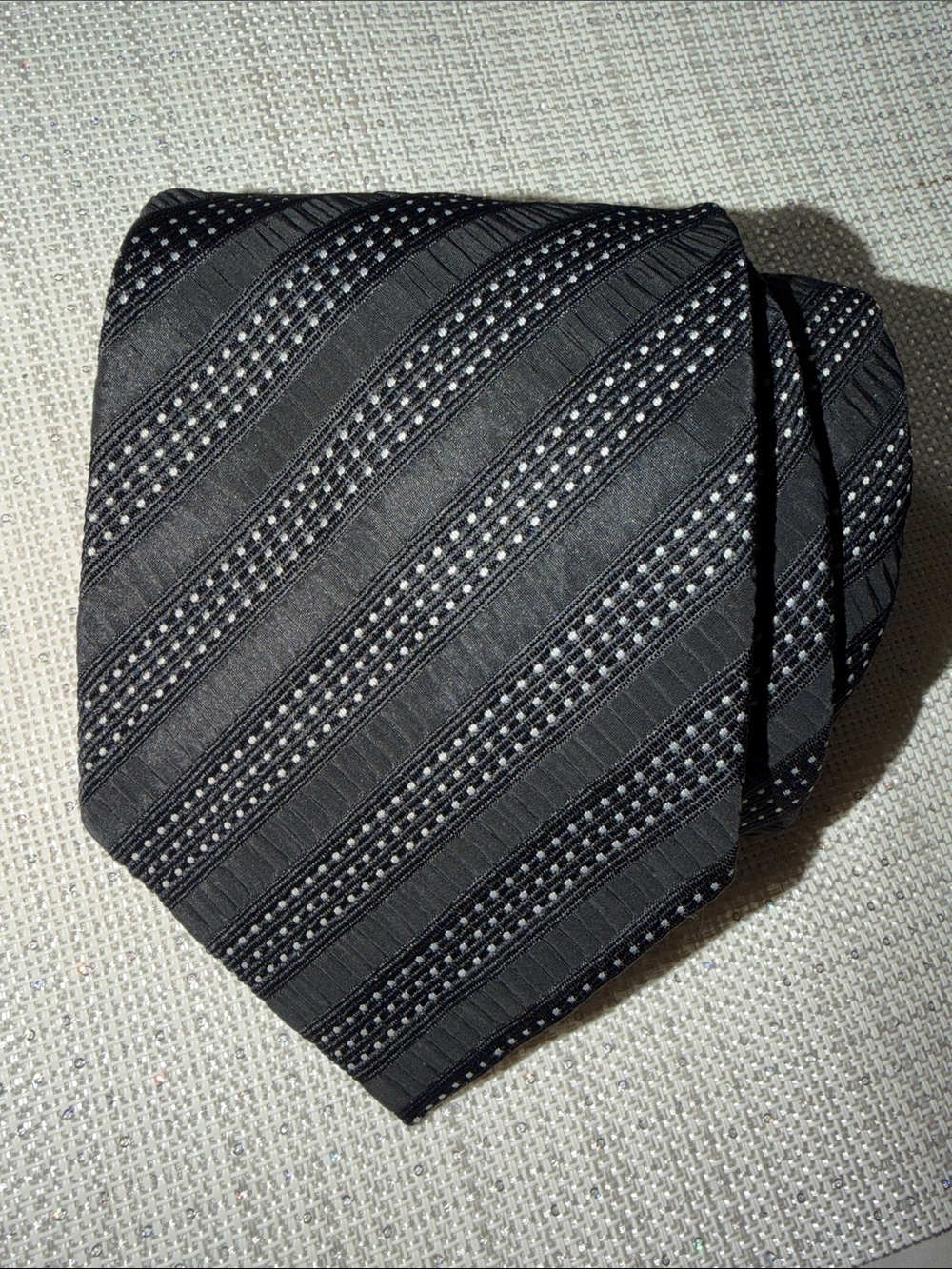 Excello GRENADA Black White Diagonal Stripes Woven Vintage Tie